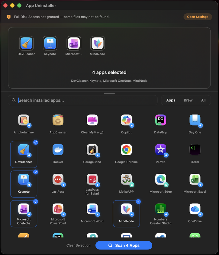 App Uninstaller — select multiple apps to remove